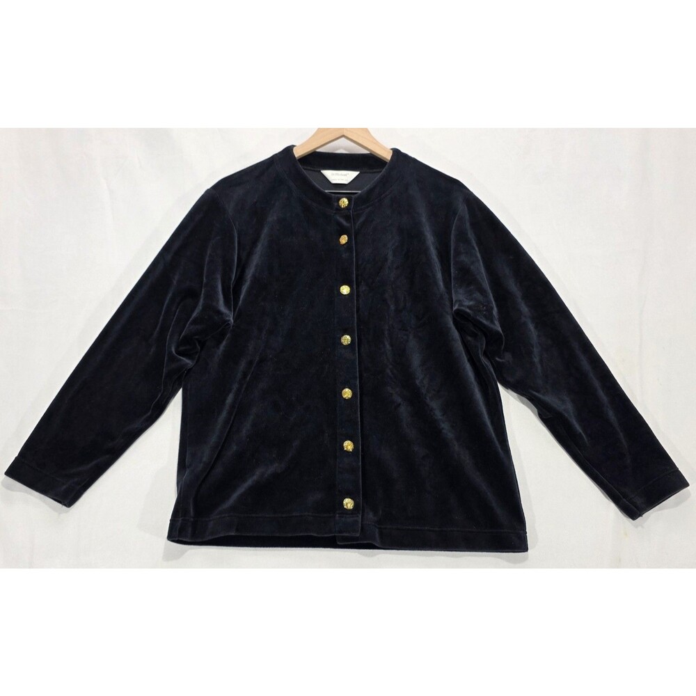 St Michael Black Velvet Cardigan Sweater Gold Buttons UK 10/12 US 6/8 Velour Top